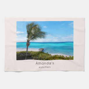 Beautiful Tropical Beach Breezy Palm Tree Kitchen Towel