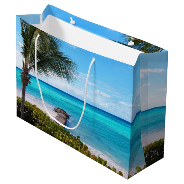 Beautiful Tropical Beach Breezy Palm Tree Large Gift Bag (Front Angled)