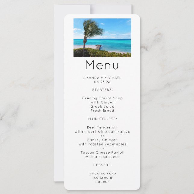 Beautiful Tropical Beach Breezy Palm Tree Menu Invitation (Front)