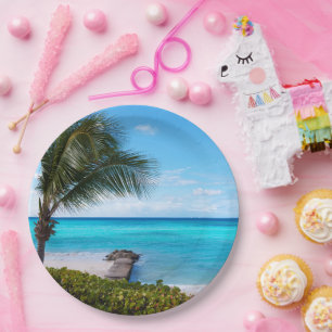 Beautiful Tropical Beach Breezy Palm Tree Paper Plates