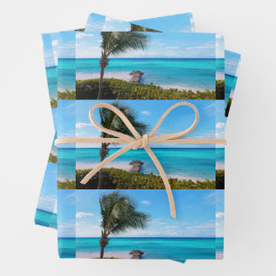 Beautiful Tropical Beach Breezy Palm Tree Pattern Wrapping Paper Sheets