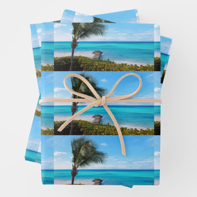 Beautiful Tropical Beach Breezy Palm Tree Pattern Wrapping Paper Sheets (In situ)