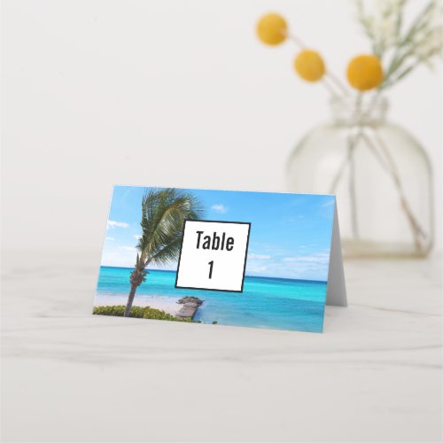 Beautiful Tropical Beach Breezy Palm Tree Wedding Place Card