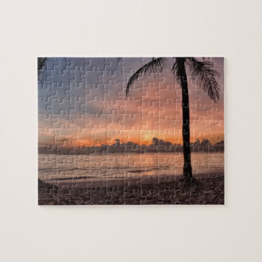 Beautiful Tropical Beach Ocean Palm Trees Sunset Jigsaw Puzzle | Zazzle.com