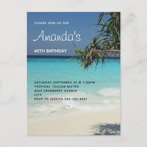 Beautiful Tropical Beach Ocean Paradise Birthday Invitation Postcard