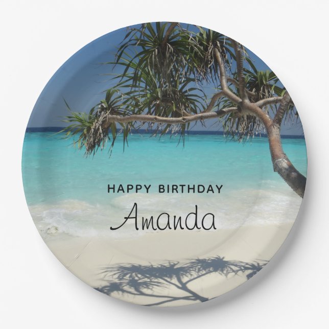 Beautiful Tropical Beach Ocean Paradise Birthday Paper Plates (Front)
