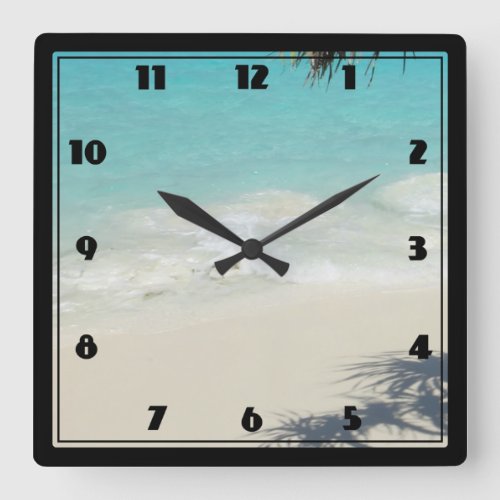Beautiful Tropical Beach Ocean Paradise Square Wall Clock