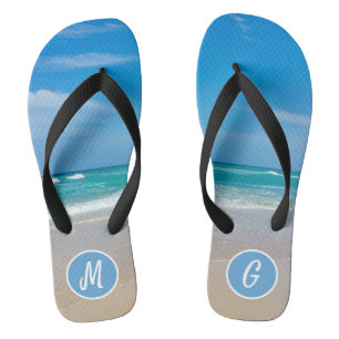 Beautiful Tropical Beach & Sand Monogram Flip Flops