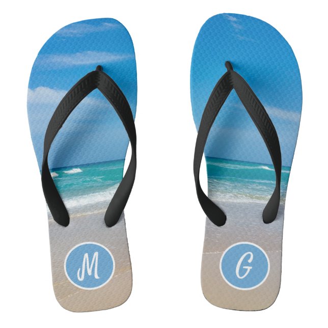 Beautiful Tropical Beach & Sand Monogram Flip Flops (Footbed)