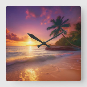 Beautiful Tropical Beach Sunset Clock