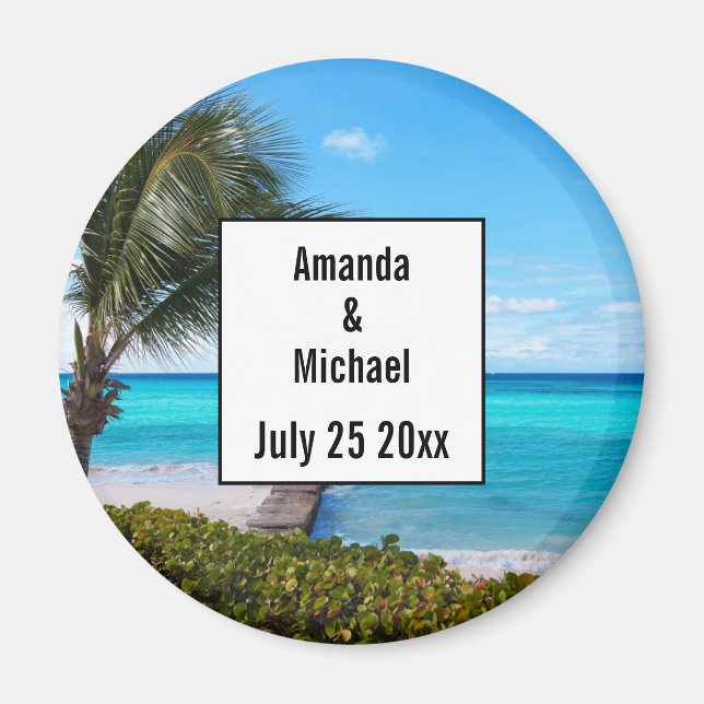 Beautiful Tropical Beach Wedding Date Magnet (Front)