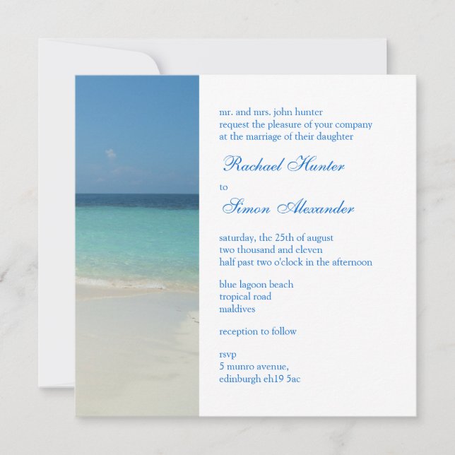 Beautiful Tropical Beach Wedding Invitation (Front)