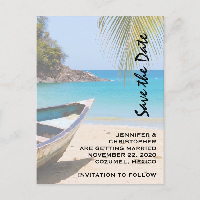 Beautiful Tropical Beach Wedding Save the Date Invitation Postcard (Front)