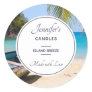 Beautiful Tropical Beach with a Rowboat Candle Classic Round Sticker
