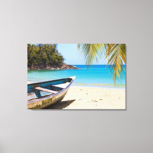 Beautiful Tropical Beach with a Rowboat Canvas Print