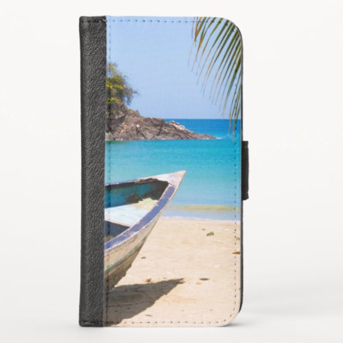 Beautiful Tropical Beach with a Rowboat iPhone X Wallet Case