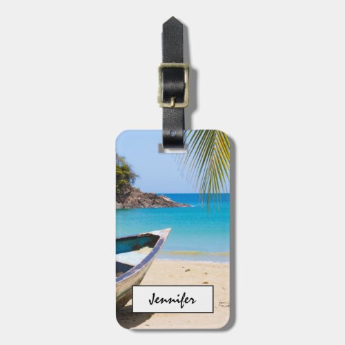 Beautiful Tropical Beach with a Rowboat Luggage Tag