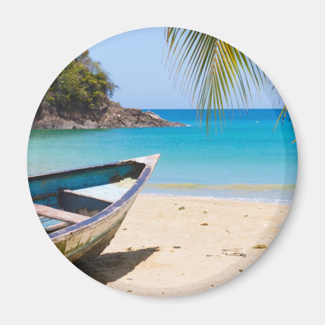 Beautiful Tropical Beach with a Rowboat Magnet (Front)