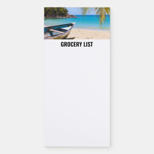 Beautiful Tropical Beach with a Rowboat Magnetic Notepad