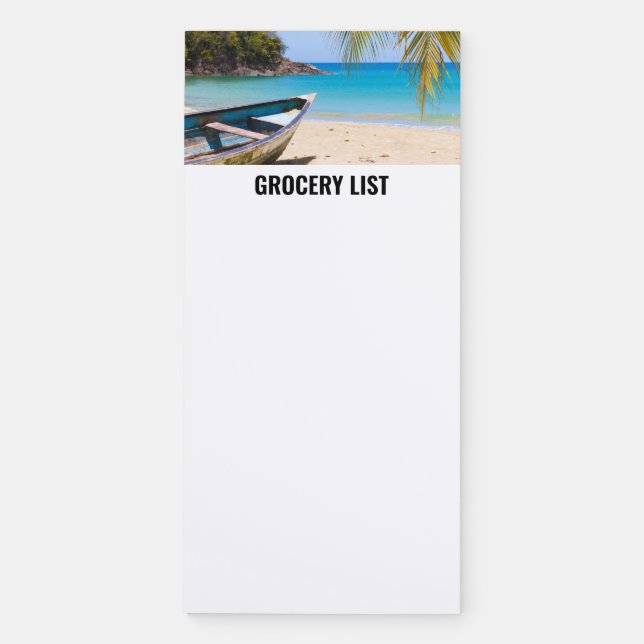 Beautiful Tropical Beach with a Rowboat Magnetic Notepad (Front)