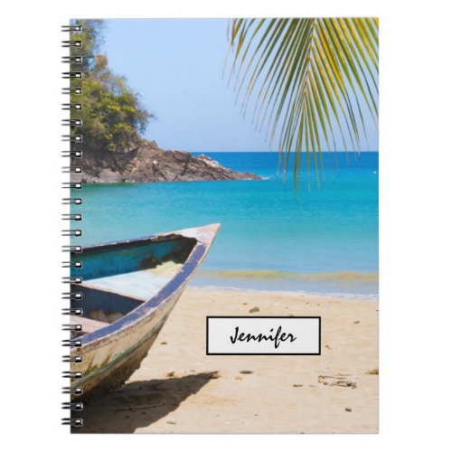 Beautiful Tropical Beach with a Rowboat Notebook