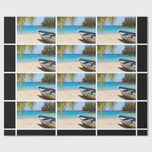 Beautiful Tropical Beach with a Rowboat Pattern Wrapping Paper