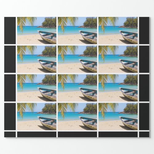 Beautiful Tropical Beach with a Rowboat Pattern Wrapping Paper