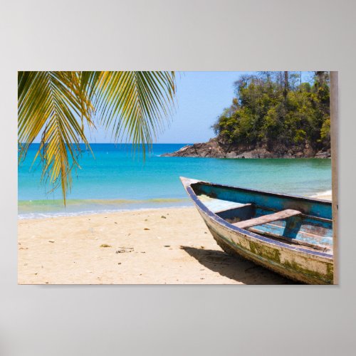 Beautiful Tropical Beach with a Rowboat Poster