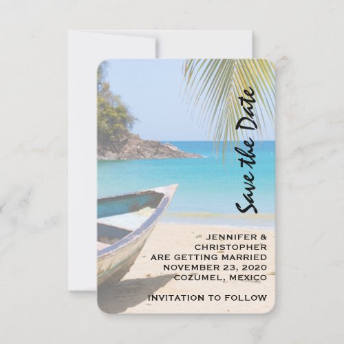 Beautiful Tropical Beach with a Rowboat Save The Date
