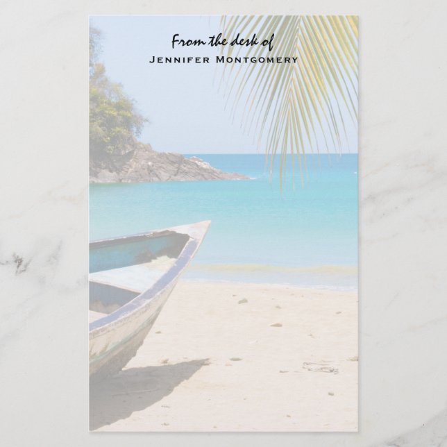 Beautiful Tropical Beach with a Rowboat Stationery (Front)