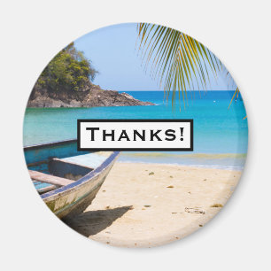 Beautiful Tropical Beach with a Rowboat Thank You Magnet