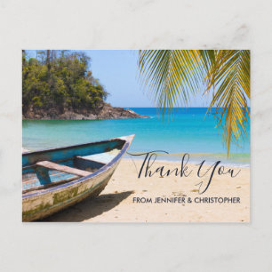 Beautiful Tropical Beach with a Rowboat Thank You Postcard