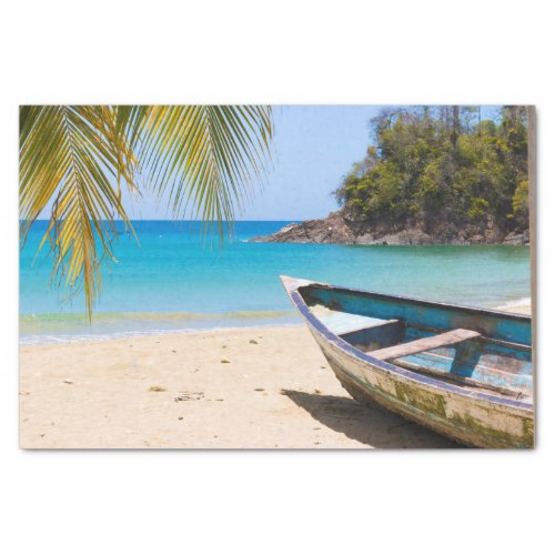 Beautiful Tropical Beach with a Rowboat Tissue Paper