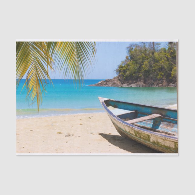 Beautiful Tropical Beach with a Rowboat Tissue Paper (Front)