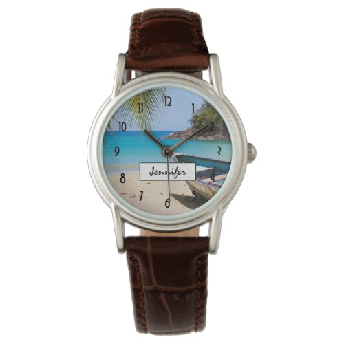 Beautiful Tropical Beach with a Rowboat Watch