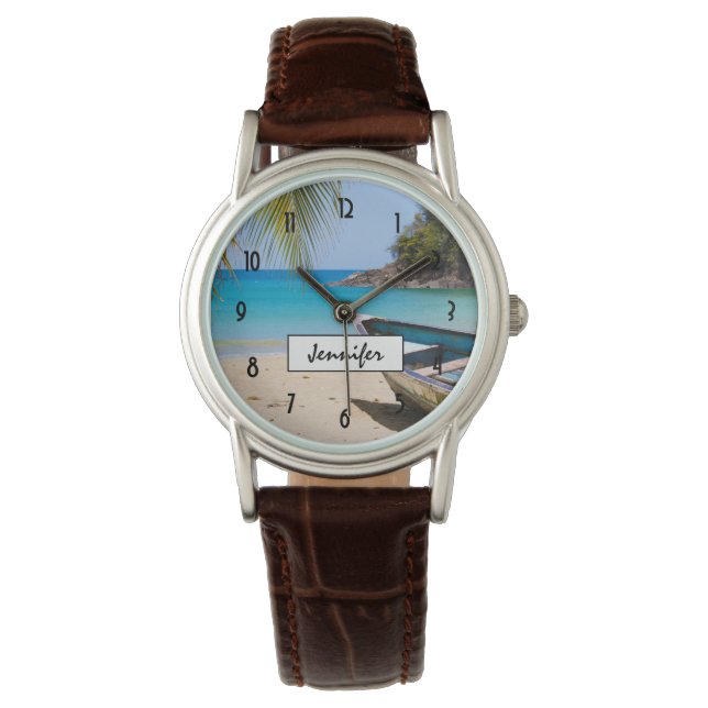 Beautiful Tropical Beach with a Rowboat Watch (Front)