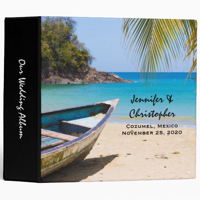 Beautiful Tropical Beach with a Rowboat Wedding 3 Ring Binder (Front/Spine)