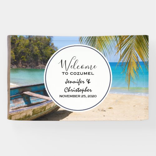 Beautiful Tropical Beach with a Rowboat Wedding Banner