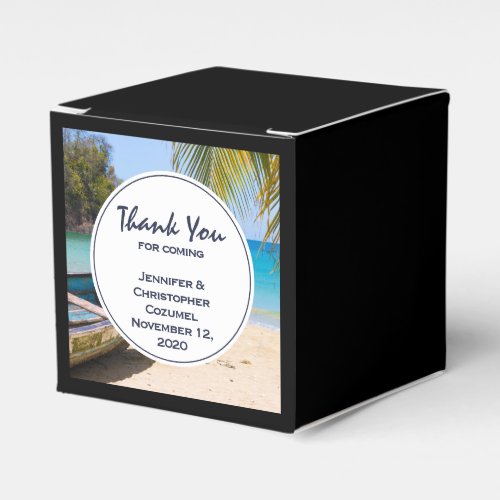 Beautiful Tropical Beach with a Rowboat Wedding Favor Boxes