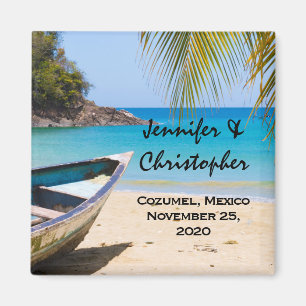 Beautiful Tropical Beach with a Rowboat Wedding Magnet