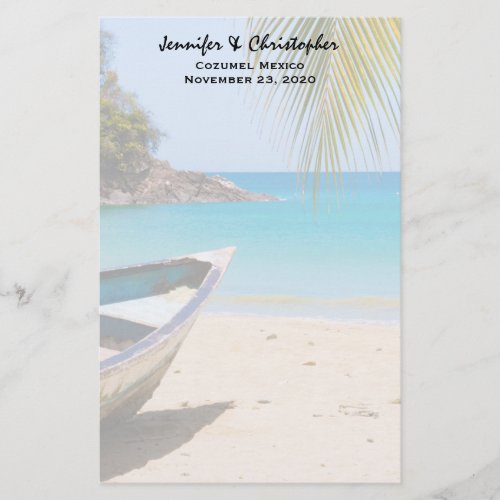 Beautiful Tropical Beach with a Rowboat Wedding Stationery