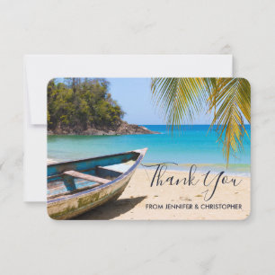 Beautiful Tropical Beach with a Rowboat Wedding Thank You Card