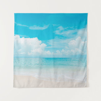 Beautiful tropical beach with blue sky and white c tapestry