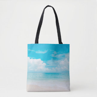 Beautiful tropical beach with blue sky and white c tote bag