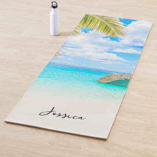Beautiful Tropical Beach with Script Yoga Mat