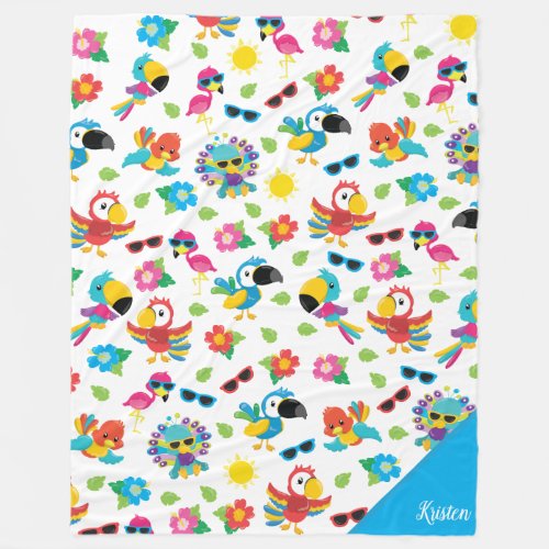 Beautiful Tropical Birds Colorful Paradise Pattern Fleece Blanket