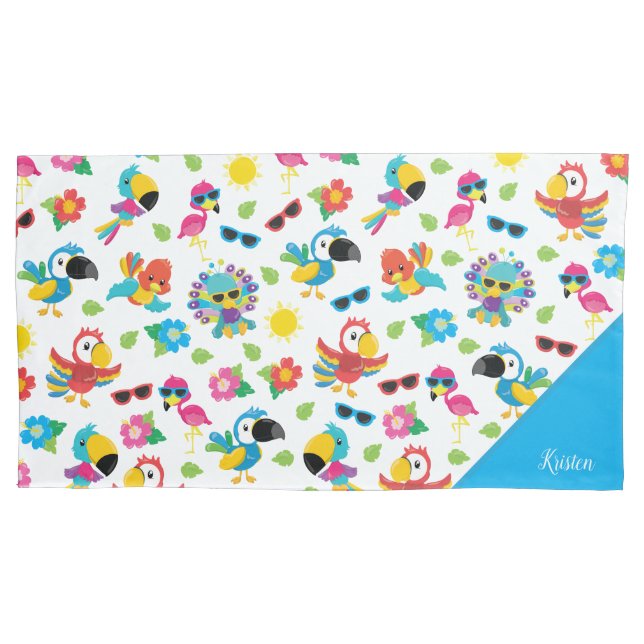 Beautiful Tropical Birds Colorful Paradise Pattern Pillow Case (Front)