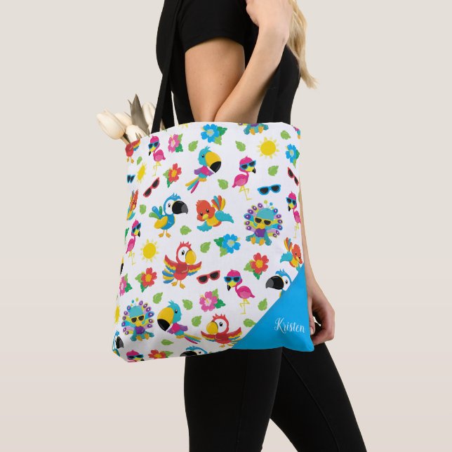 Beautiful Tropical Birds Colorful Paradise Pattern Tote Bag (Close Up)