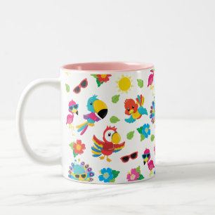 Beautiful Tropical Birds Colorful Paradise Pattern Two-Tone Coffee Mug