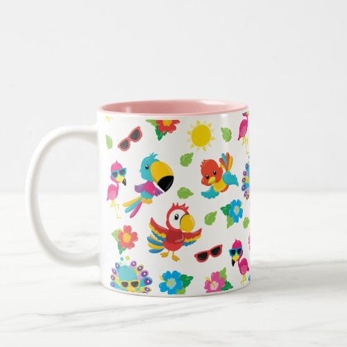 Beautiful Tropical Birds Colorful Paradise Pattern Two_Tone Coffee Mug